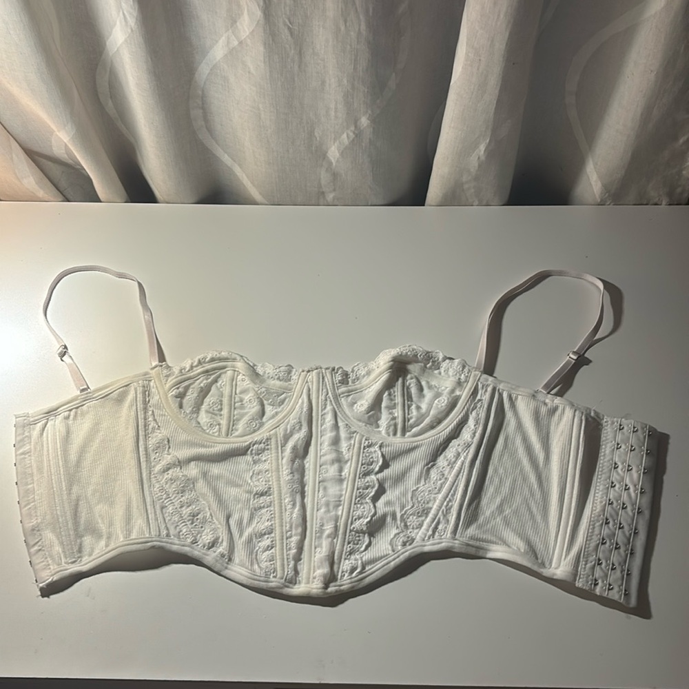 White corset top with faux lace details